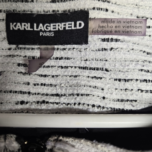 Karl Lagerfeld Black and White Tweed Blazer with Tailored Silhouette 16 - Picture 4 of 6